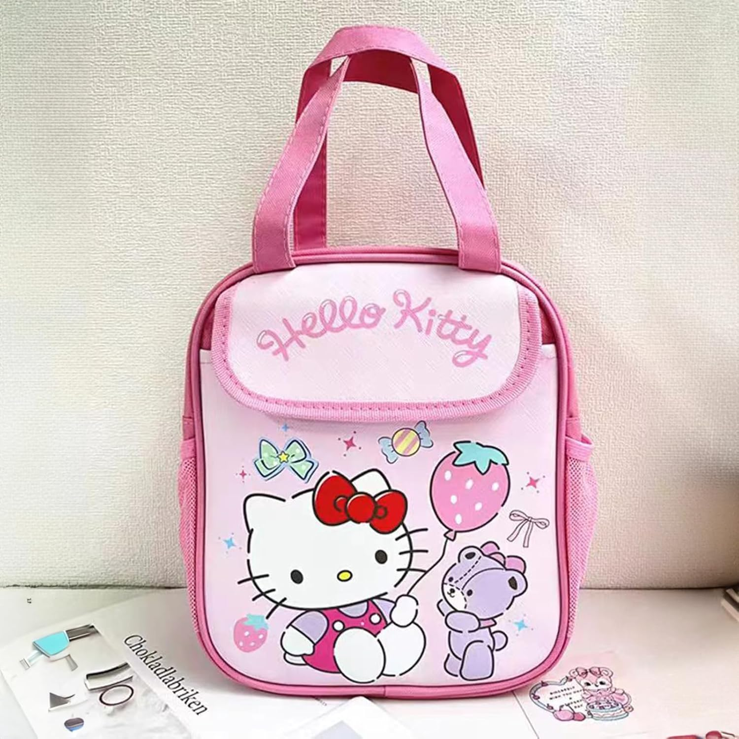 Cartoon Insulated Lunch Bags,Reusable Insulated Lunch Box, Leakproof Lunch Tote Bag, Easy to Clean Picnic Box Bento Bag, for Women Men Office Hiking Outdoor (Red) image number 3