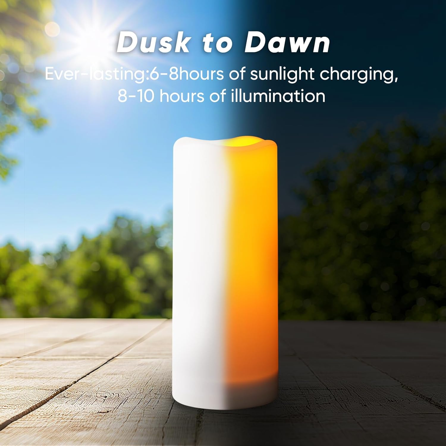 Homemory Large Solar Candles Outdoor Waterproof, 4"X10", Dusk to Dawn, Solar Powered Flameless Candles for Outdoor, Lanterns image number 3