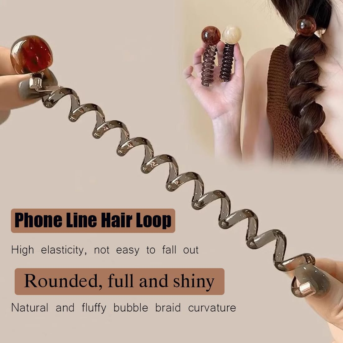 3 Pcs Bead Bubble Spiral Hair Tiestelephone Wire Hair Bands Elastic Hair Ties for Women Girls Ponytail Holder Accessories image number 5