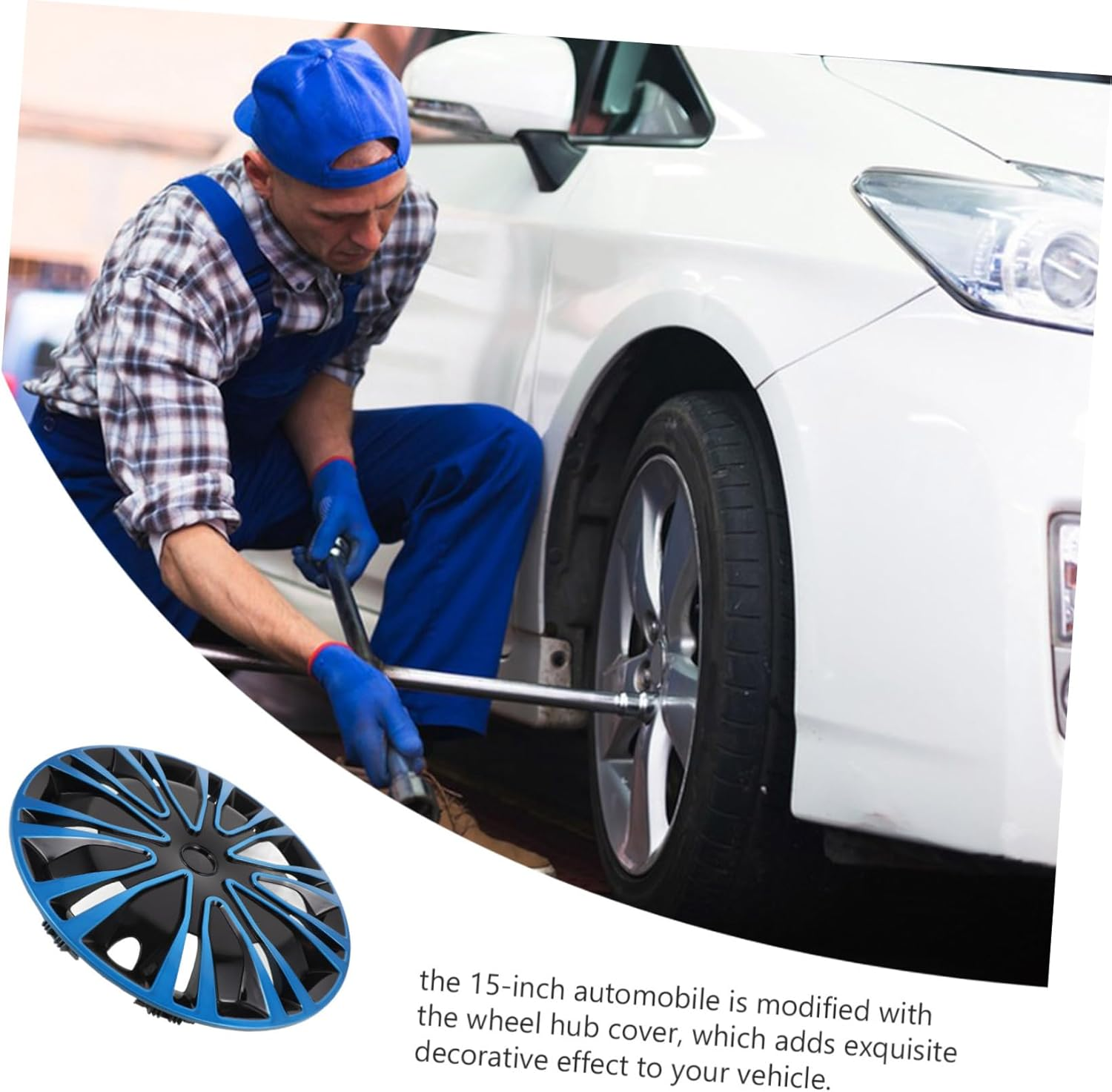 COSMEVIVI 15-Inch Car Wheel Hub Covers Decorative Hubcaps Blue Black Universal Rim Caps for Vehicle Wheels Automotive Accessories