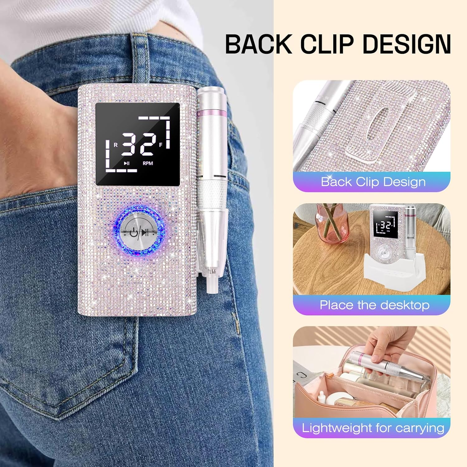 Electric Nail Drill File Machine: Professional 45000RPM Cordless Nail Tool with Stepless Speed Knob for Acrylic Gel Dip Powder Nails, Portable Manicure Pedicure Kit for Home Salon Use image number 6