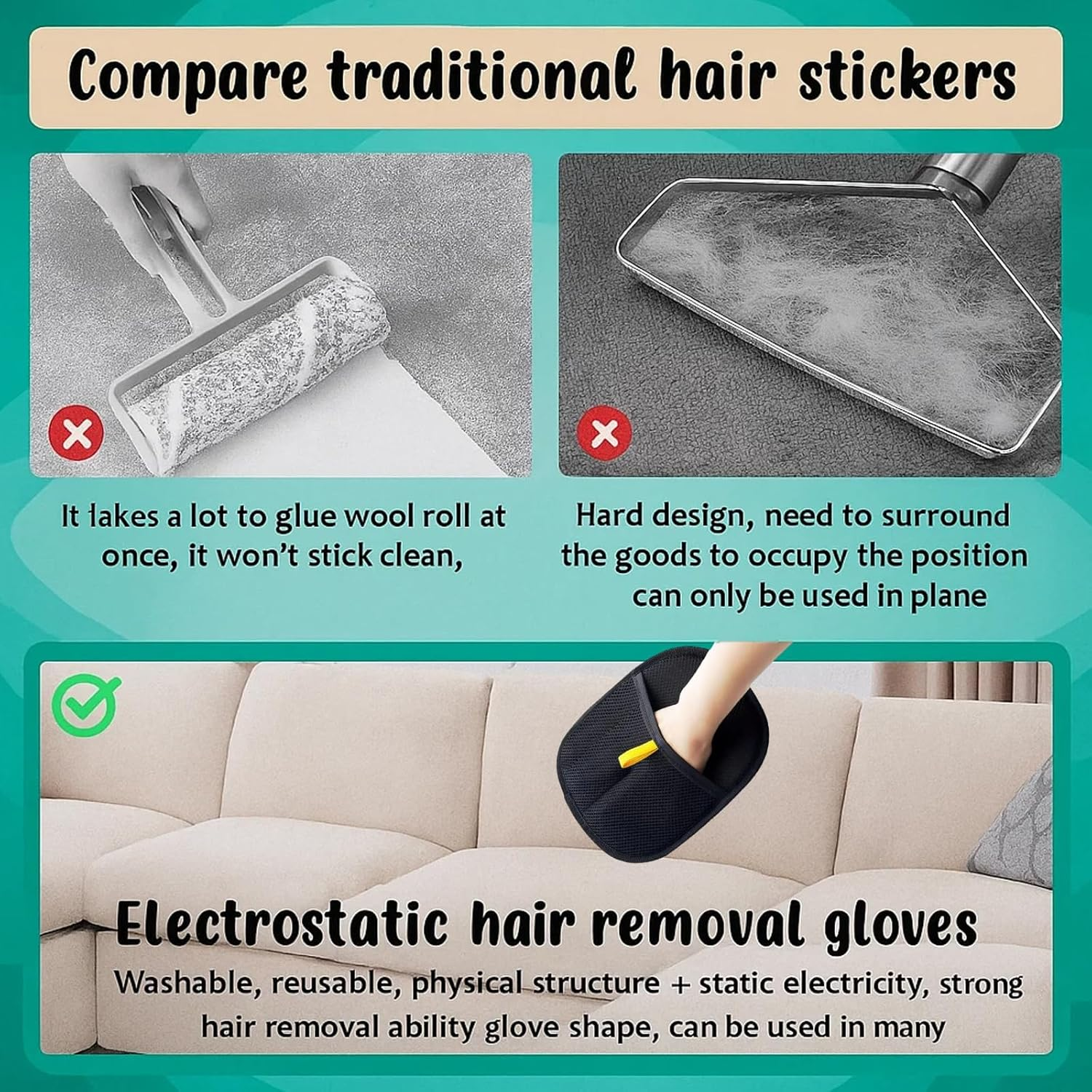 Bbiurer Pack of 2 Fur Magnet Gloves, 2025 Pet Hair Remover Glove, Reusable for Cat Hair Removal, Effective Cleaning and Care during Bathing image number 1