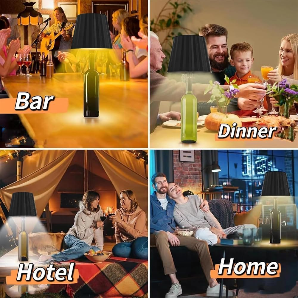 LED Wine Bottle Lamp USB Rechargeable Table Light 3 Colors Dimmable Wine Bottle Light Touch Control Cordless Decorative Wine Bottle Night Light for Bar Restaurant Bedroom-Black image number 6