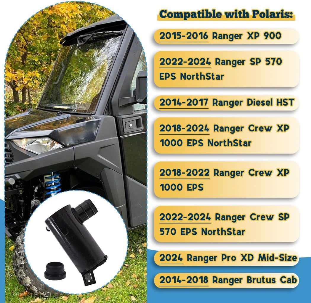 Windshield Washer Pump for Polaris Crew XP 1000 Eps/Ranger XP 900 EPS/SP 570 EPS Northstar 2014-2024, 12V Wiper Fluid Washer Pump Replace 2205140 image number 5