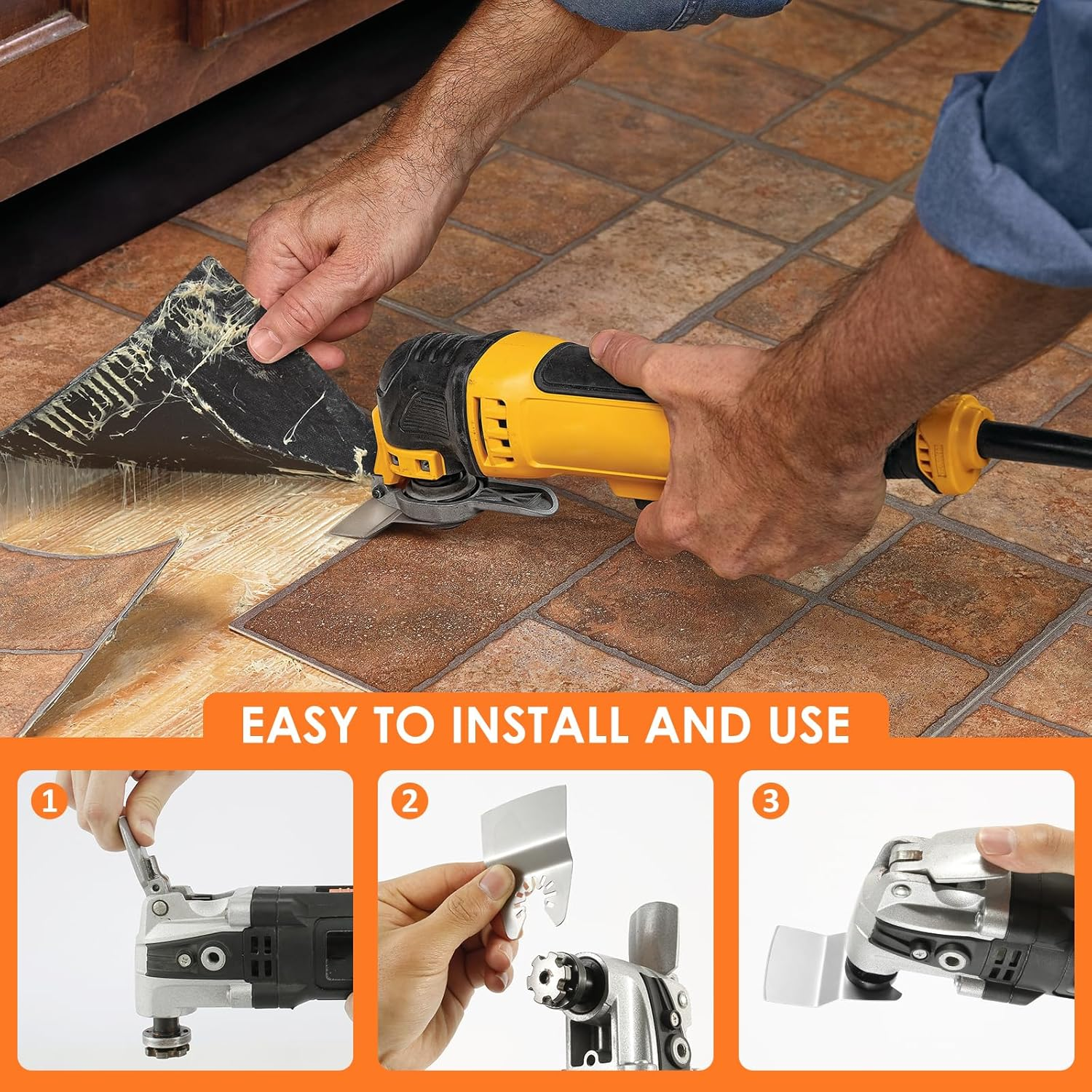 33Pcs Oscillating Saw Blades Set, Universal Titanium Bimetal Oscillating Multi Tool Blades, Titanium Bimetal Oscillating Multi Tool Blades with 3 Adapters for Cutting Metal Wood image number 4