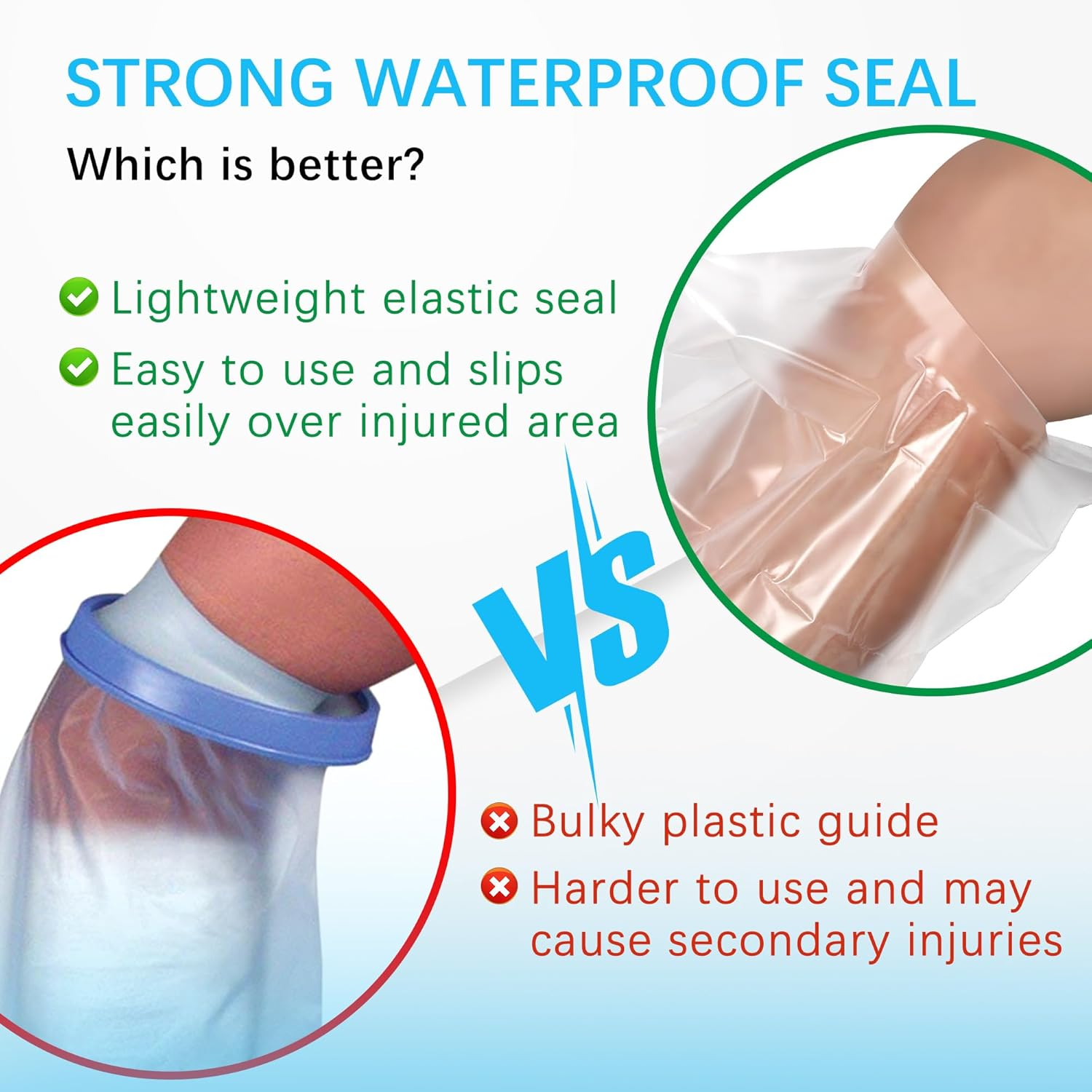 Waterproof Cast Covers for Shower Leg, Watertight Seal Knee Ankle Foot Cast Protector for Adult Kids Surgery Bandage Dressing Wound, Resusable 2 Pack Half Leg Cover