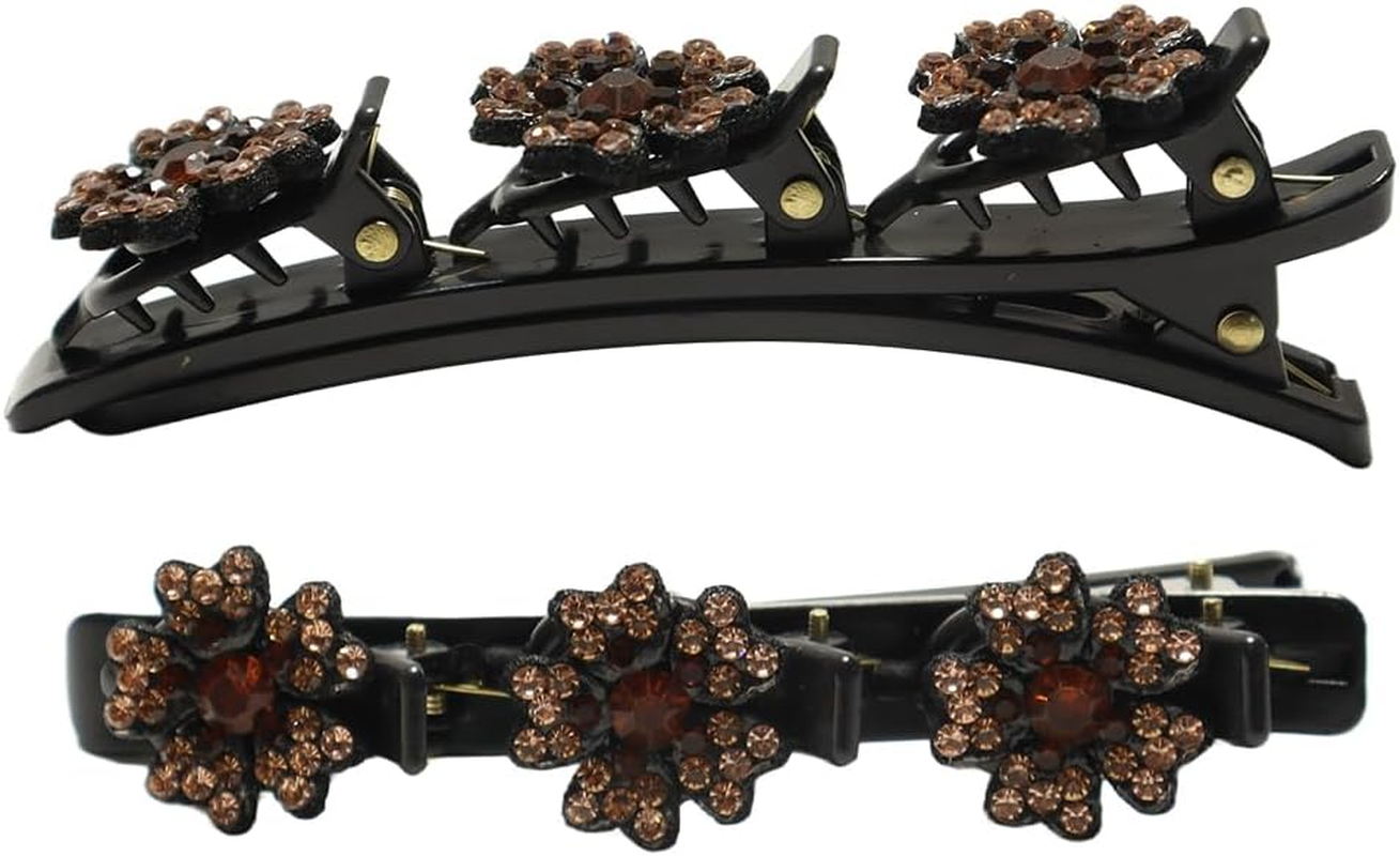 Enwye 6 Pieces Braided Hair Clips with Sparkling Crystal Stones New Double Layer Braids Hair Accessories for Women and Girls image number 5