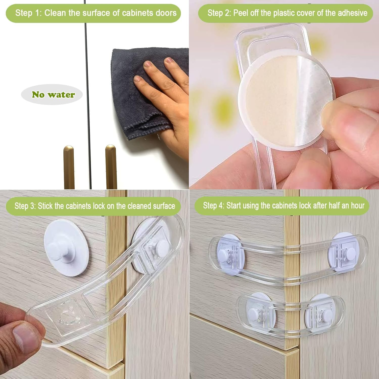 20Pcs Child Safety Cabinet Locks,Baby Proofing Latches to Cabinets Drawer Door Fridge Oven Toilet Seat Kitchen Cupboard Appliance Trash Can, Adjustable Strap No Drill No Tool(10X 16.5Cm & 10X 11Cm) image number 4