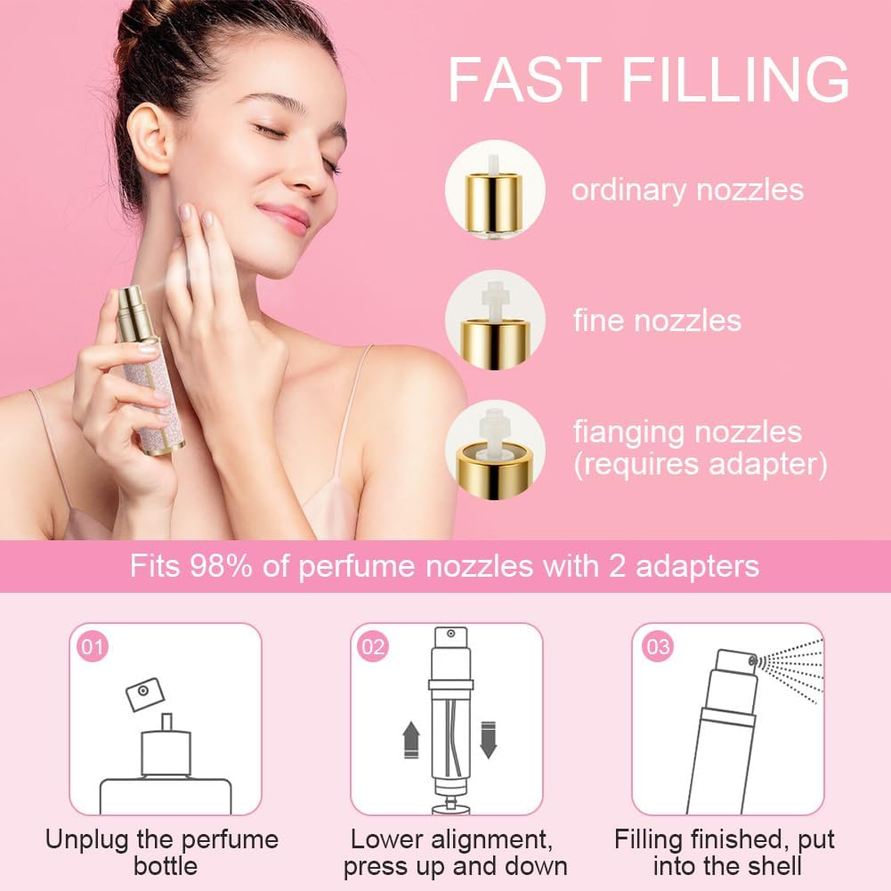 LOPHE Perfume Travel Bottle, 5ML Luxurious Perfume Atomiser Refillable, Shining Perfume Spray Bottle, Easy to Refill Perfume Atomiser for Women Men (Pink) image number 1