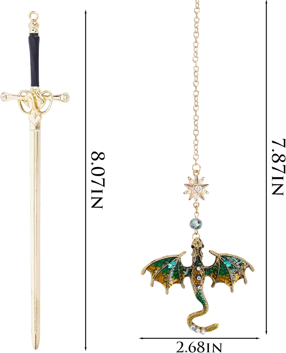 Fantasy Dragon Sward Bookmark - Cool Fourth Wing Page Marker Unique Personalized Tassel Metal Pendant Antique Gold Green Bookmarks Reading Gift Men Birthday Teacher Friend Thank Christmas - Antique Silver Blue image number 3
