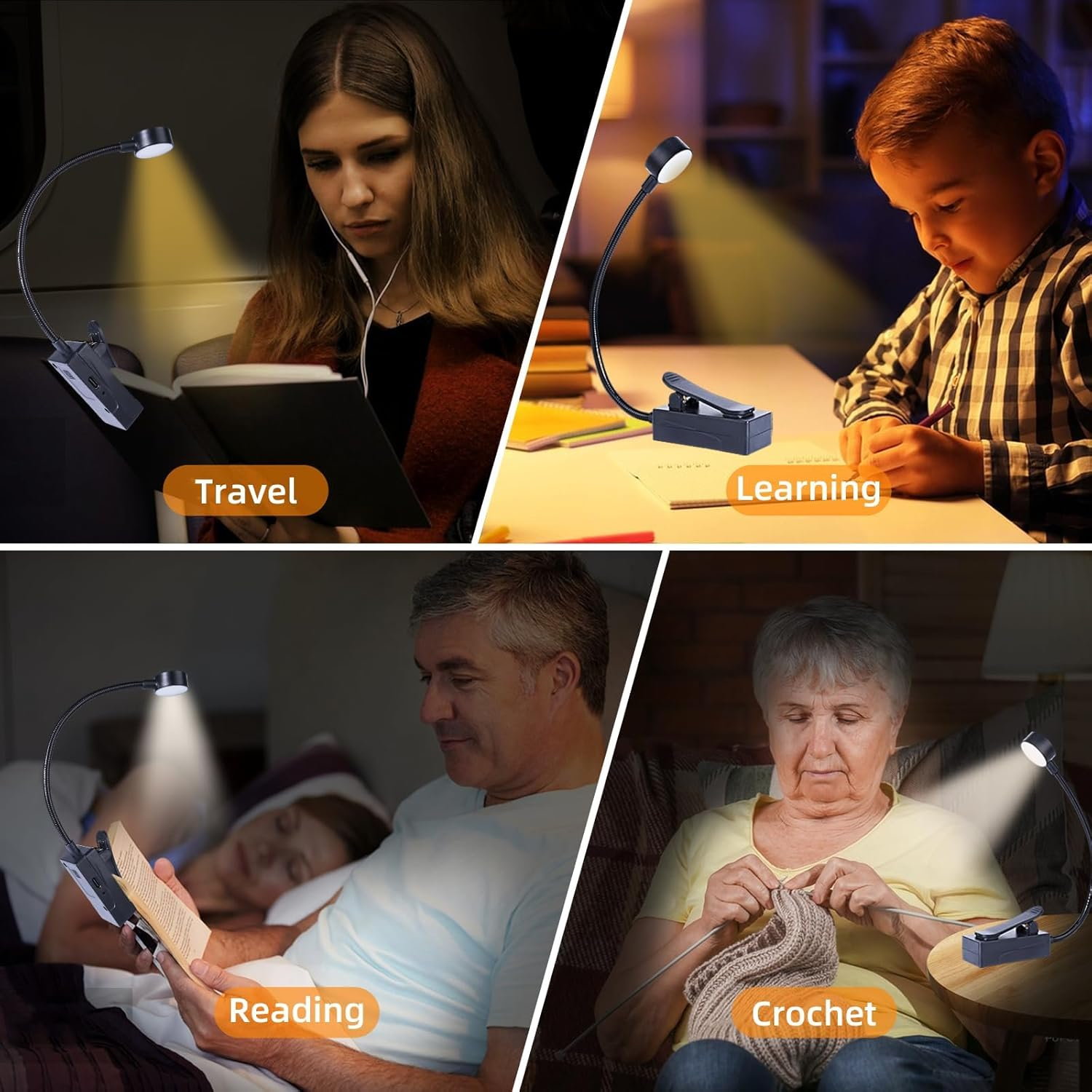 Kunhe 5 Pack Rechargeable Book Light Bulk Clip-On Reading Lights for Books in Bed Long-Lasting 3 Modes & 3 Brightness Levels Compact USB Charging Mini Booklights for Kids Book Lovers Bulk Gifts image number 1
