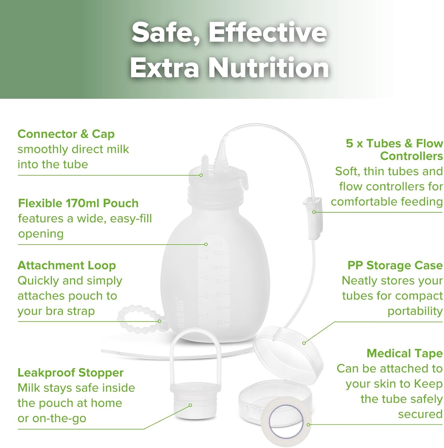 Haakaa Supplemental Feeding Tube & Pouch Set,Baby Supplemental Nursing System,Sns Breastfeeding System,Food Grade Silicone