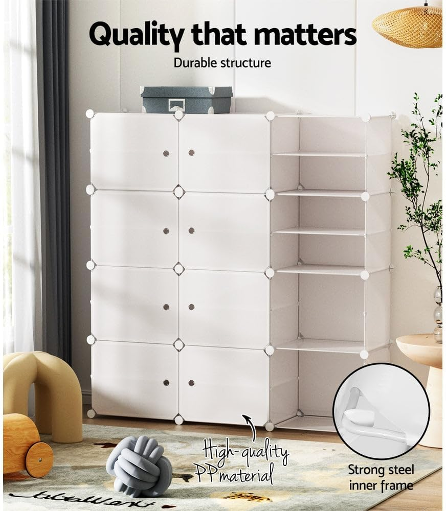 Artiss Shoe Rack Storage Cabinet 12 Cubes DIY Box Drawers Organiser Shoes Shelf Stand White Portable Wardrobe Organizer Hallway Table Home Decor Bedroom Furniture image number 1