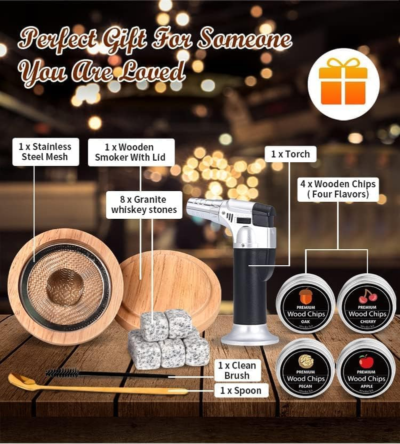 NOAEOU Father'S Day Cocktail Smoker Kit with Torch，Whiskey Smoker Kit with Ice Wine Stone,Bourbon Smoker Kit with Four Flavors Wood Smoked Chips，Fashioned Smokers Kits (Without Butane) image number 4