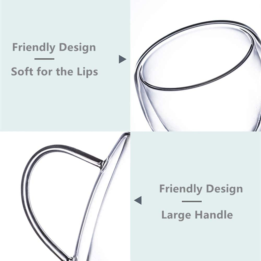 KEPTFIT Double Wall Insulated Glasses - Coffee Mugs (Set of 2) 8.82 Oz Clear with Handle Large Latte Cappuccino Glass Mug or Tea Cup (250Ml) image number 2