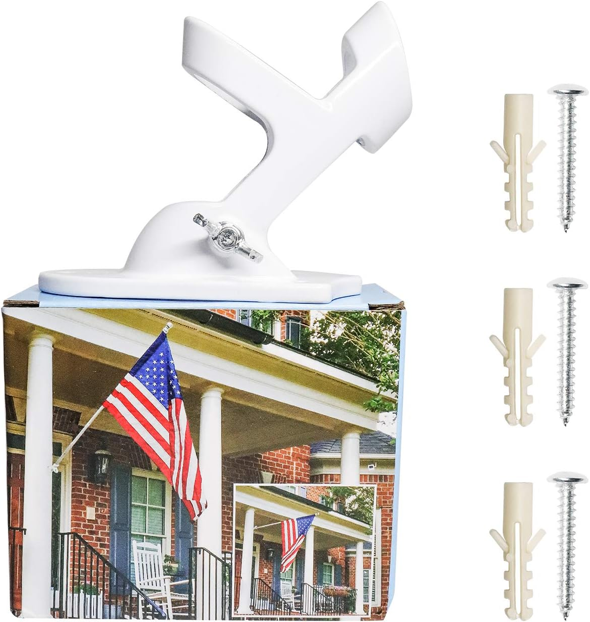 Valuehall Flag Pole Holder Aluminum Alloy Flag Pole Bracket Wall Mounted Flagpole Bracket with 2 Positions for 1 Inch Flag Pole V1A08 (White) image number 1
