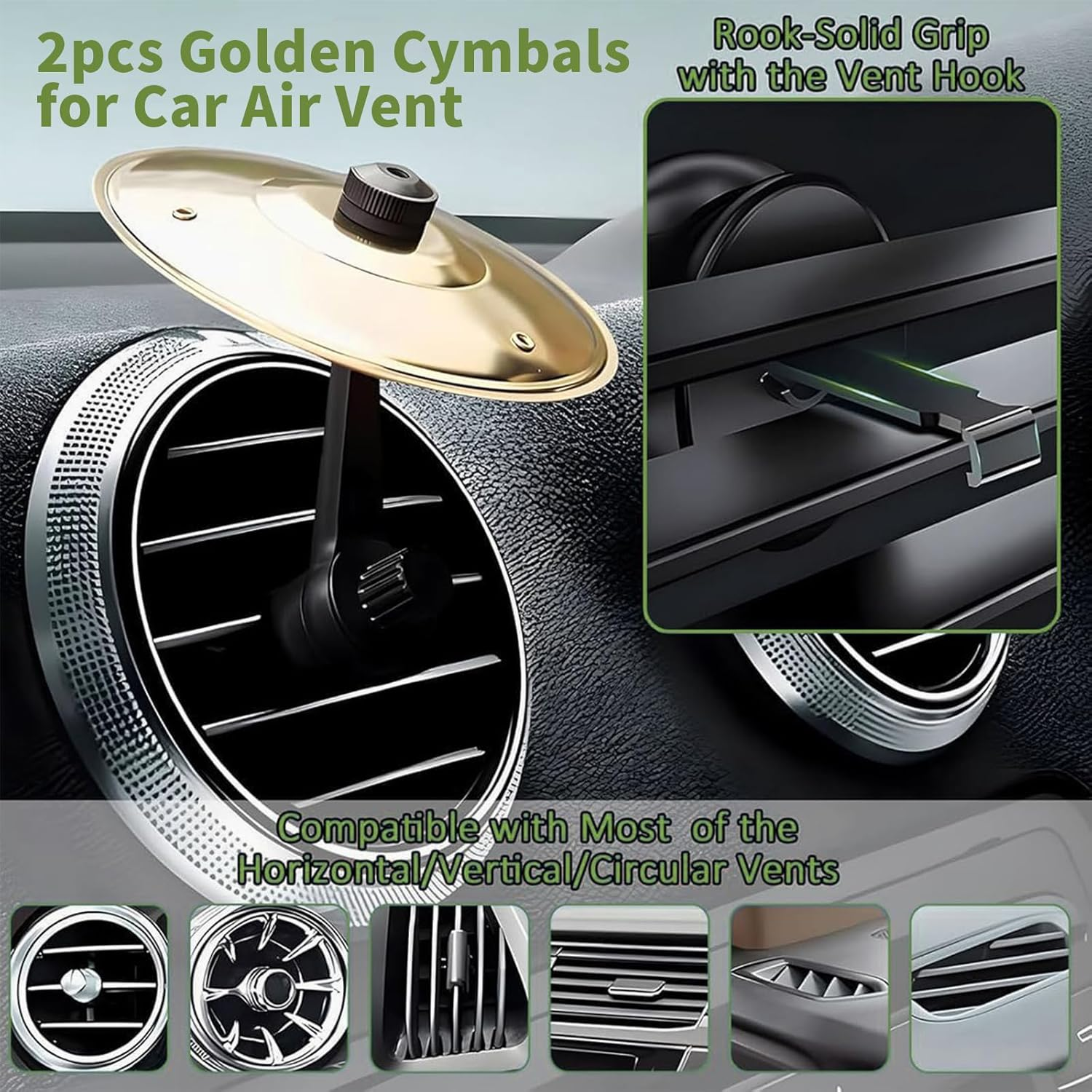 2Pcs Car Air Vent Cymbals, Mini Drum Cymbals for All Vehicles &ndash; Stylish Gold Decoration, Easy to Install, Durable Fun Sound for Drivers & Car Lovers image number 4