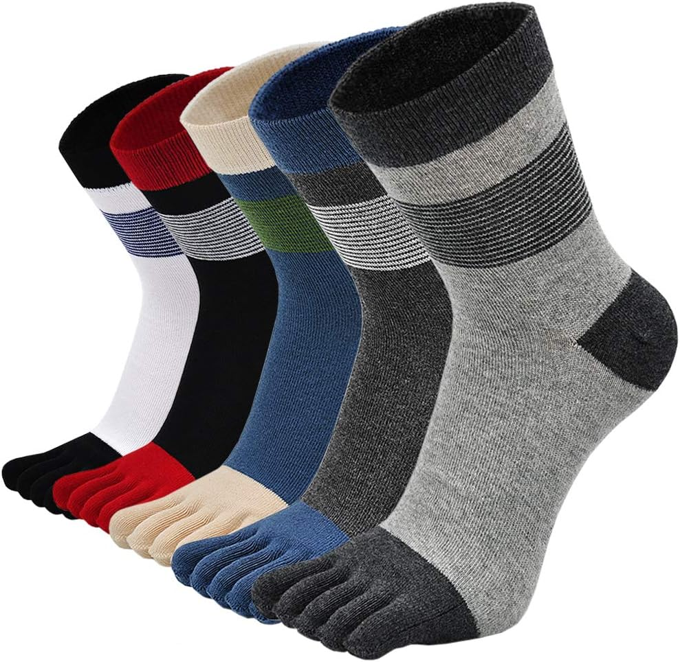 Mens Toe Socks Crew Running Five Finger Socks Cotton