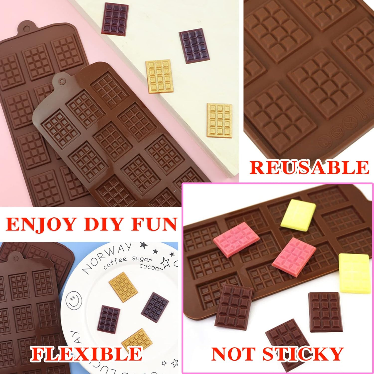 2 Pieces Silicone Square Chocolate Moulds, Non-Stick, Reusable, Multi-Purpose, Great Value Set - 2P Pink image number 3