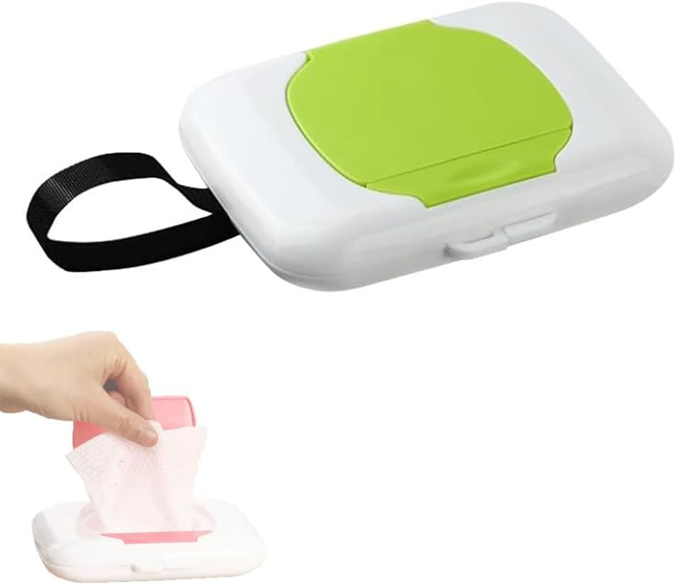 Travel Wipe Holder Reusable Wet Wipe Container Box Strollers Hanging Dispensers Refillable Wipe Case Safe Wet Storage (Green+ Red+ Grey)