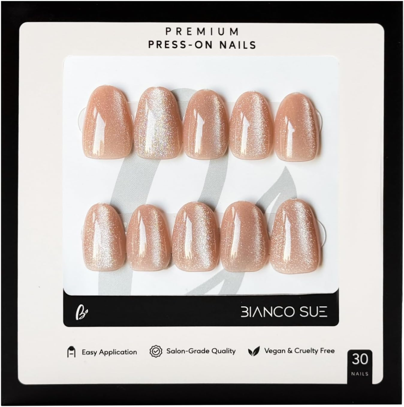 Press-On Nails | Shimmery Nude Short round False Nails, Reusable Stick-On Fake Nails with Adhesive Tabs and Glue | Salon-Grade Quality | Transparent Storage Box | 15 Sizes - 30 Nail Kit image number 1