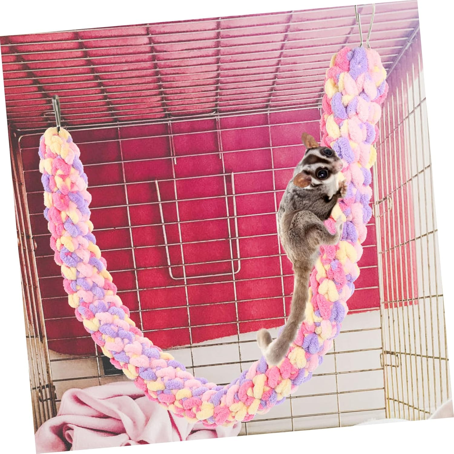 Climbing Hamster Toy and Hanging Rat Accessory, Wear-Resistant Woven Rope with Colorful Design for Sugar Gliders, Guinea Pigs, and Small Pets in Cage Play and Chewing Activities image number 6
