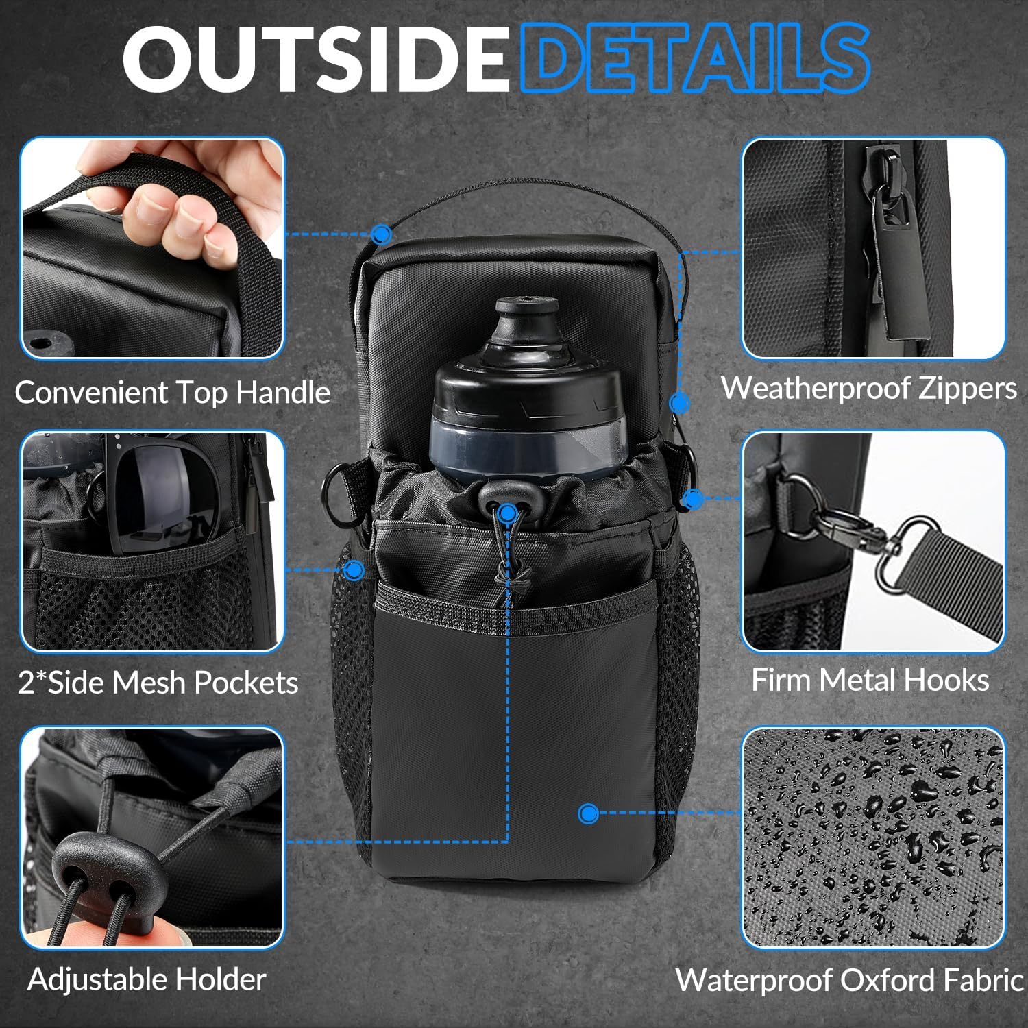 WOTOW Magnetic Gym Bag, Waterproof Zippered Gym Magnetic Bag with Multiple Pockets and Adjustable Shoulder Strap Gym Accessories Organizer for Men and Women Gym Hiking Sports Travel (Black) image number 3