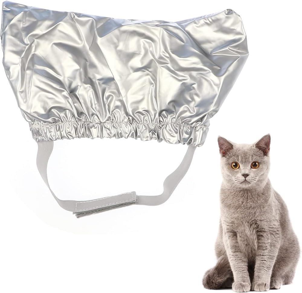 Pet Shower Cap for Ears Protection, Adjustable Dog Ear Cover Reusable Waterproof Headgear Earmuffs for Grooming Bath, Cat Head Wrap Hat Pet Bathing Supplies (Silver, M)