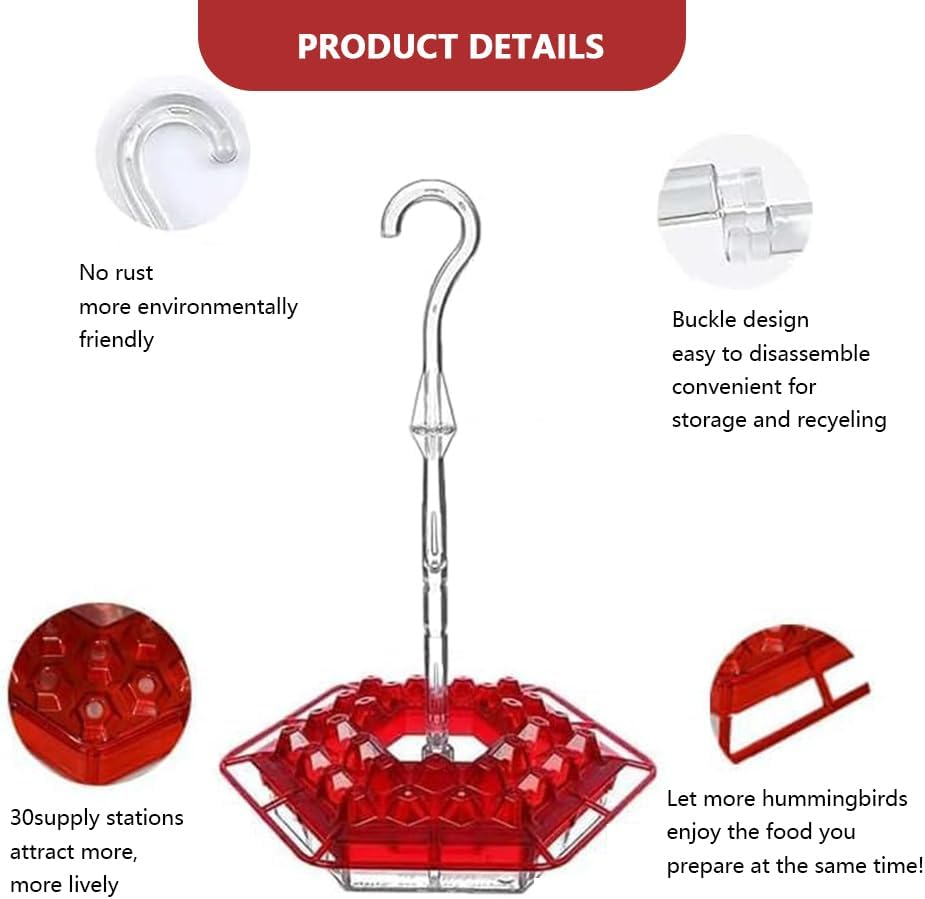 Ranqisys Glass Hummingbird Feeder for Outdoor Use &ndash; Red Hanging Feeder with Moat, Ant & Bee Resistant, Easy to Clean Bird Nectar Feeder for Garden image number 4