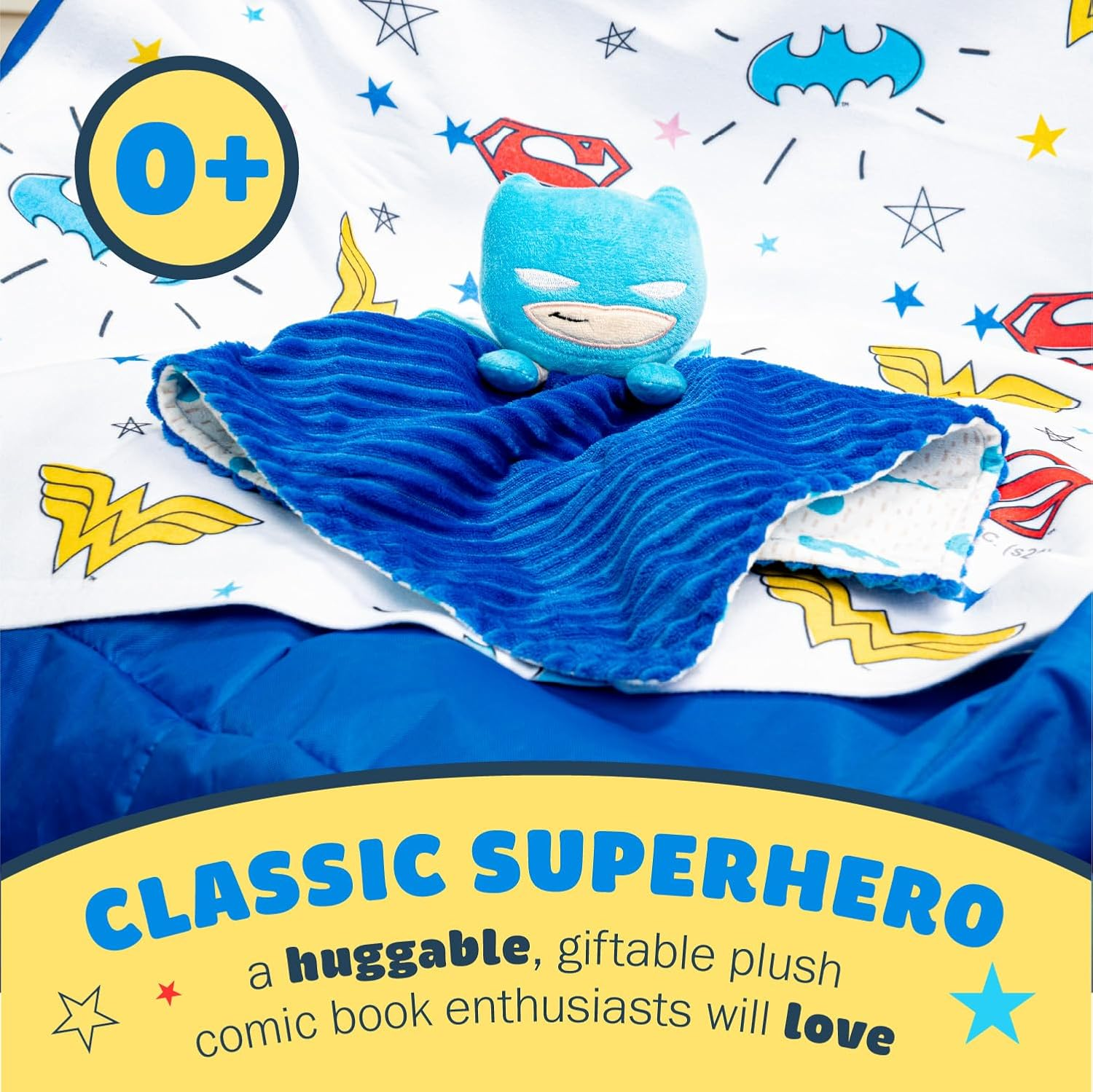 KIDS PREFERRED DC Comics the Batman Lovey Security Blanket, Soft Huggable Dark Knight Plush Lovey Toy for Baby and Infant Boys and Girls, Textured Blanket with Batman Logo image number 5