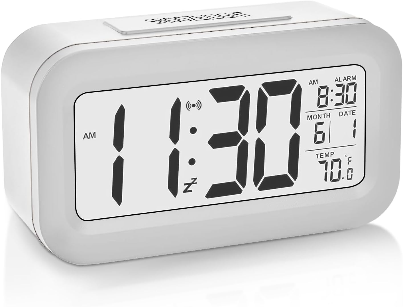 Necomi Nightlight Digital Alarm Clock, Creative Smart, Bedside Desk Table Electronic Clock Battery Operated Mute Luminous Alarm Clock with Adjustable Light, Suitable for Students and Children (Black)