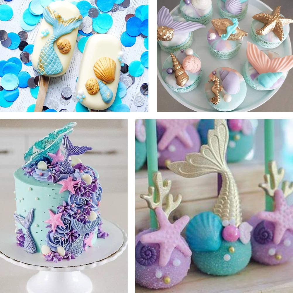 HANGNUO 7 Pack Sea Creatures Fondant Moulds Mermaid Tail Star Fish Seahorse Seashell Silicone Mould for Cake Decoration Chocolate image number 4