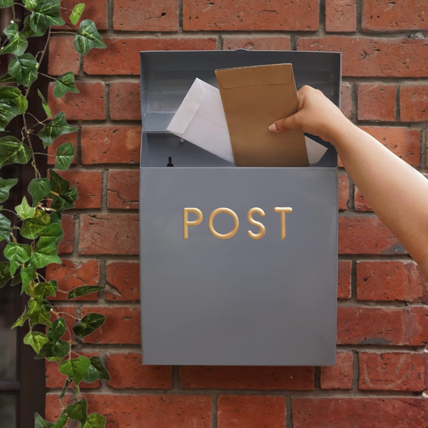 Assorted Collections Grey Post Box Wall Mounted Letterbox with Easy Access No Lock for Outdoor Use - Weatherproof and Durable Mailbox Easy Installation, Strong Construction (Large)