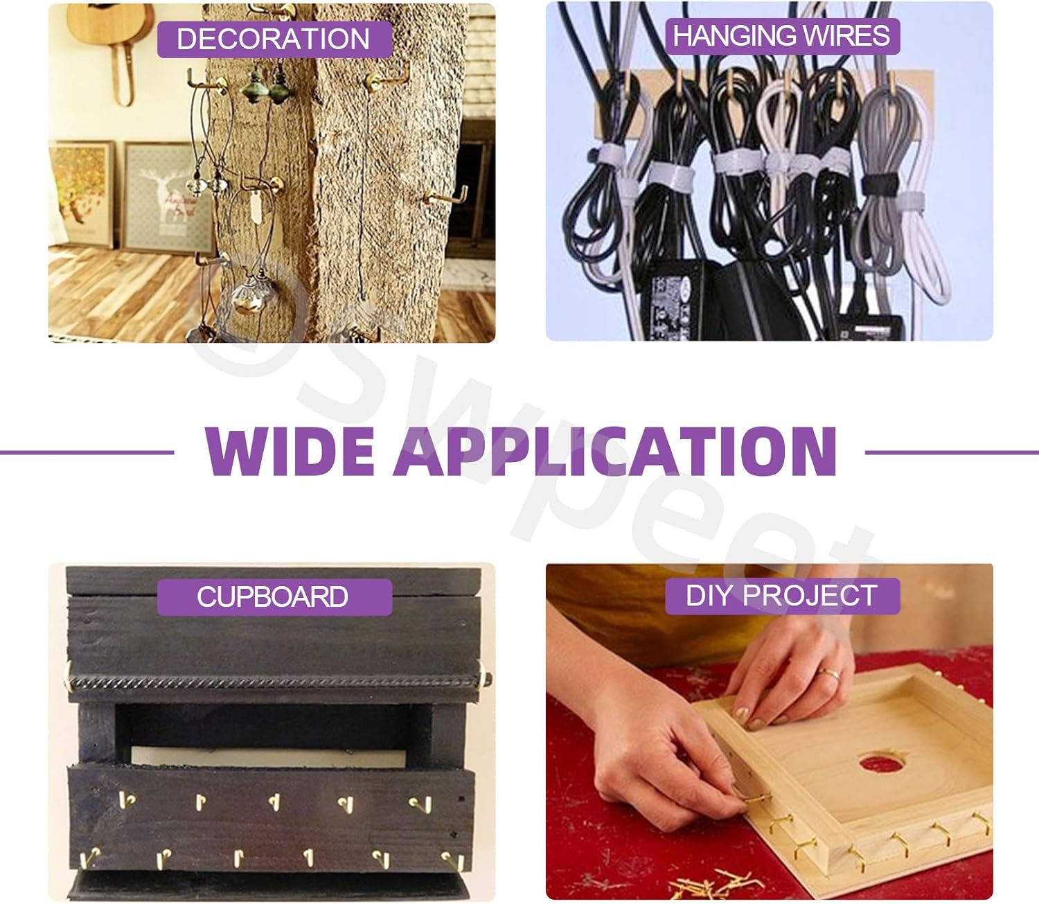 Swpeet 150Pcs 3 Sizes Blue White Metal Screw-In Square Bend Hooks with Expansion Tubes Anchors Assortment Kit, L Shaped Self-Tapping Screws Hooks L Type Photo Frame Right Angle Hook for Wall Hanging image number 5