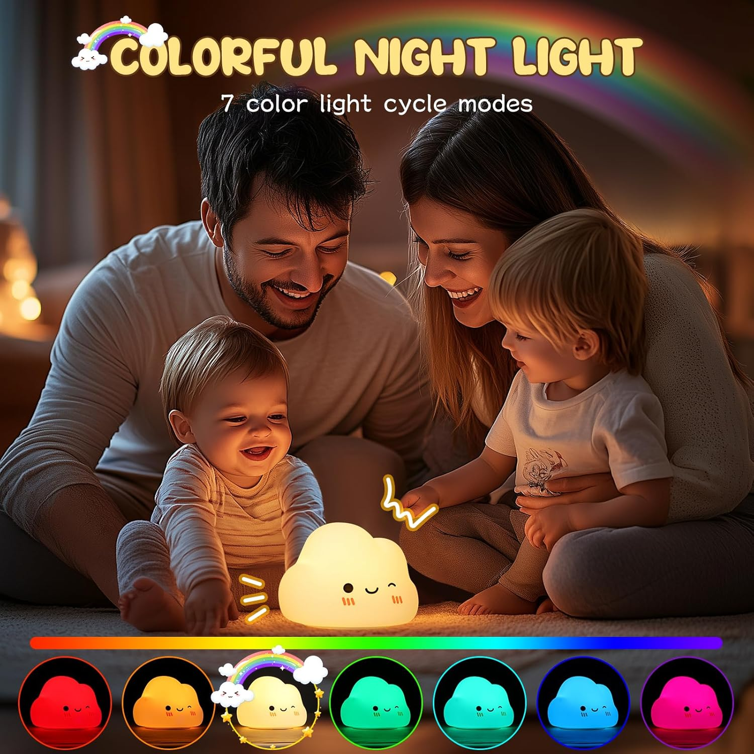 Diboniur Night Light Children'S Night Light Baby, 7 Colours 5 Brightness Baby Nursing Light, Night Light Dimmable Kawaii Silicone Night Lamp Children'S Room, Touch Control, Portable and Rechargeable image number 4