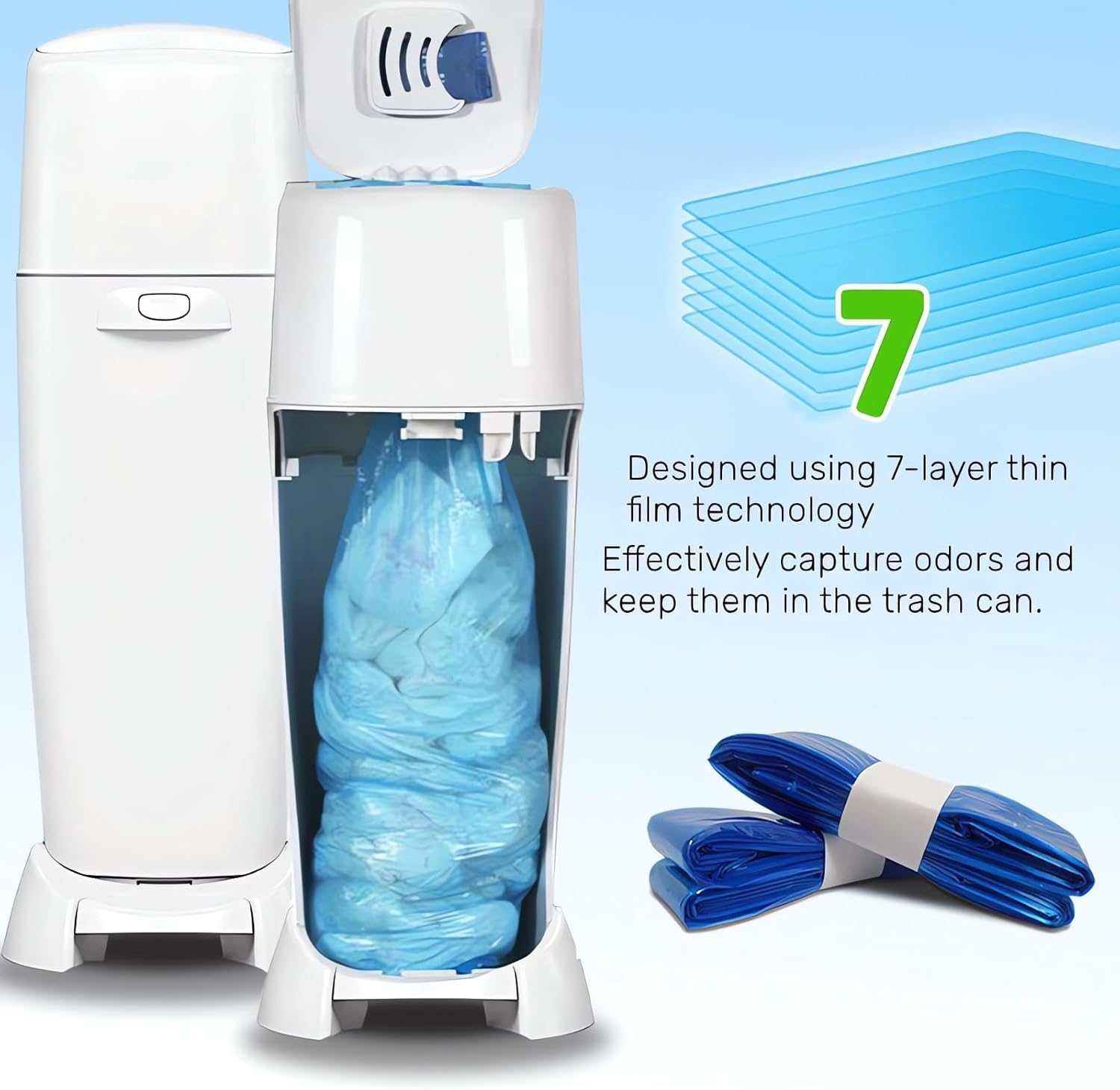 Nappy Bin Refill Bags Newborn Baby Diaper Bin Liner Pails Easy to Use Fast Bag Change Compatible with Genie/Minchkin/Angelcare/Tommee Tippee Twist(4.5M*8Pack/Blue) image number 4