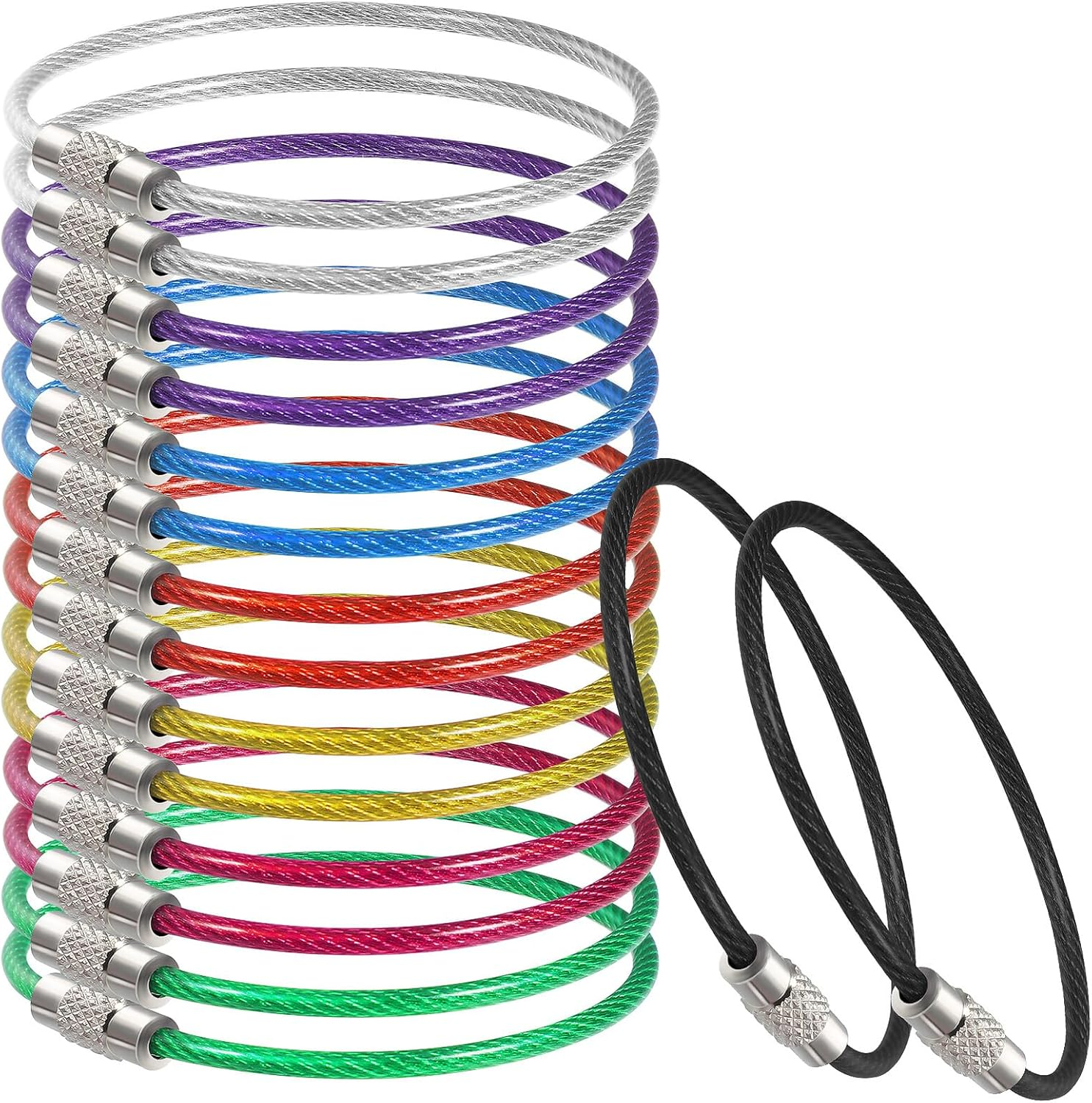 MUELODSIC 16 Pcs Heavy Duty Stainless Steel Wire Keychain Cable Multi-Color Large Key Rings for Luggage Tags Metal Key Rings for Travel and Everyday Use Easy to Install and Portable image number 4