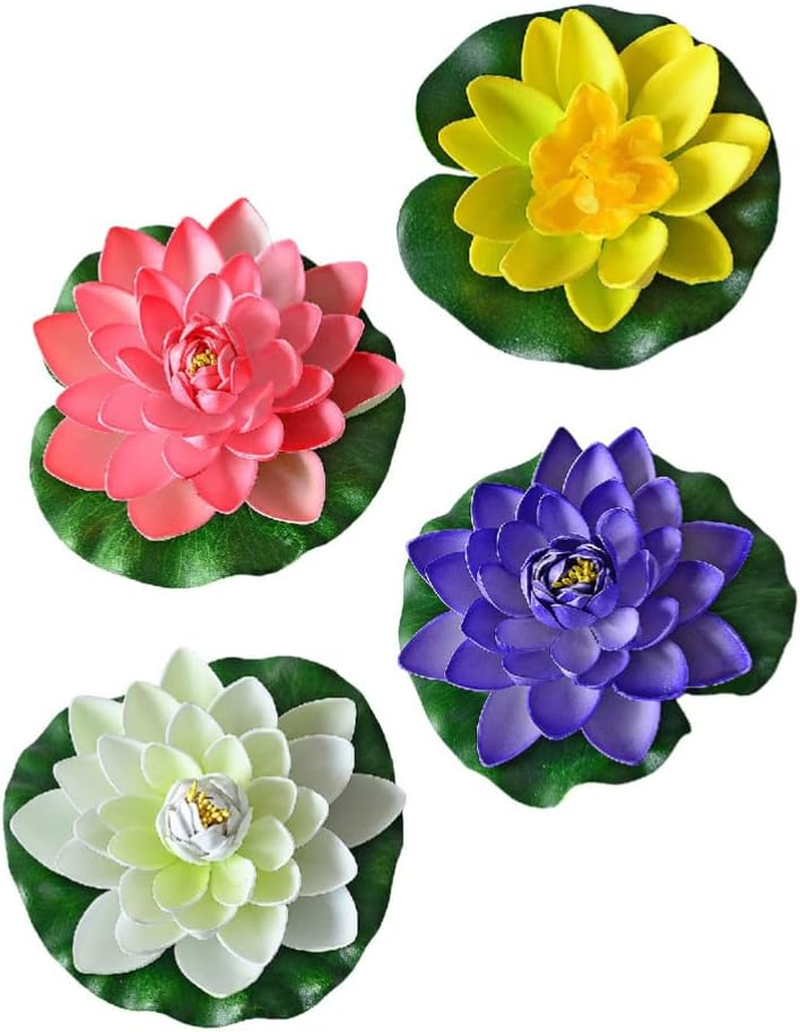 GANAZONO 4Pcs Floating Lotus Decor Garden Water Lily Decor for Patio Pool Fish Decoration Fake Water Lily Foam Material image number 5