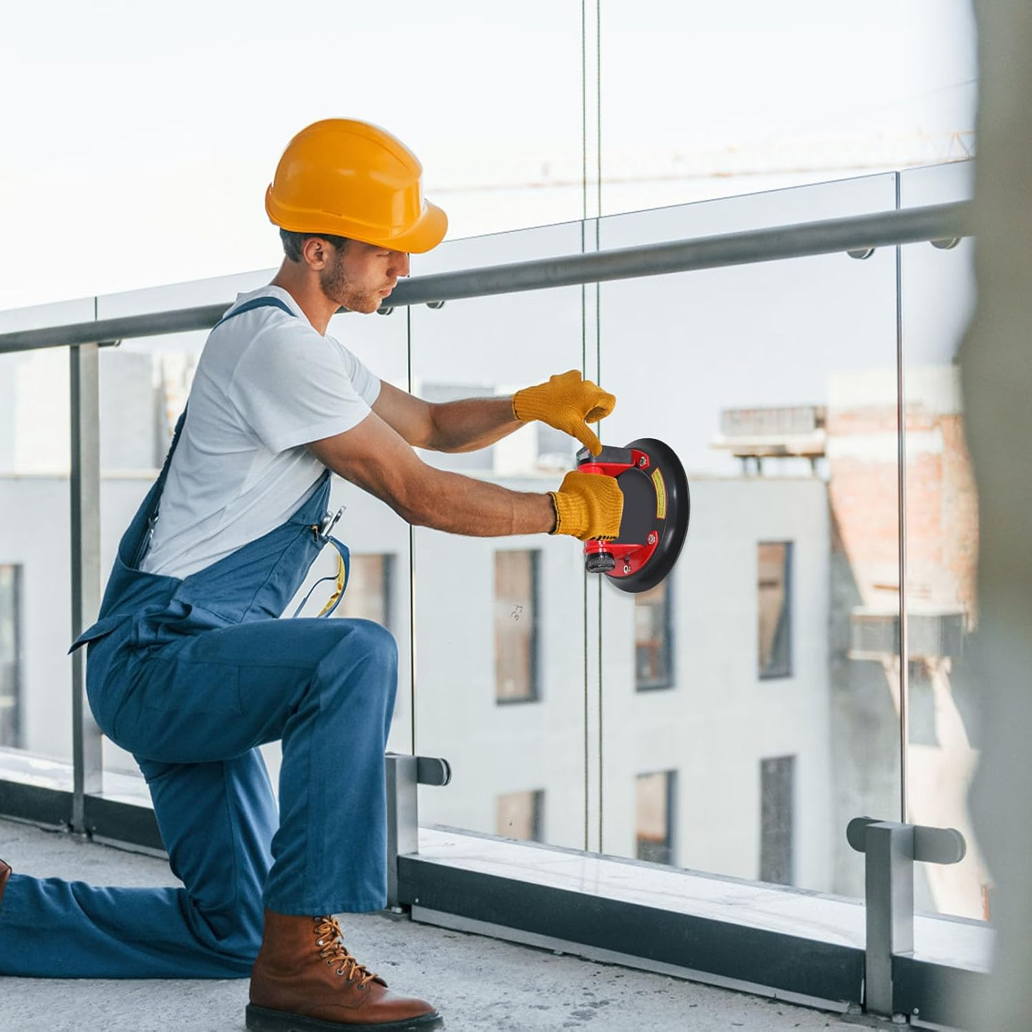 Electric Glass Suction Cup Lifter with Digital Display, 8IN Metal Handle Tile Suction Cup with Automatic Air Pumping Function, Suction Cup Handle for Glass/Granite/Tile/Metal Plate/Windshield, 1 Pack image number 1