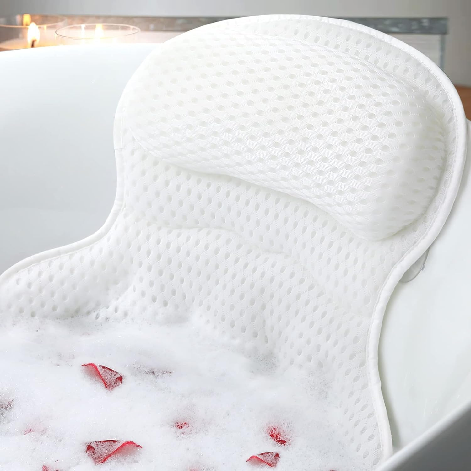 Jiaozoum Bath Pillow Bathtub Pillow, Luxury Bath Pillows for Tub Neck Head and Back Support, Soft 4D Mesh Fabric Bath Tub Pillow with Non-Slip Suction Cups,Relaxing Spa Accessories Gifts image number 4
