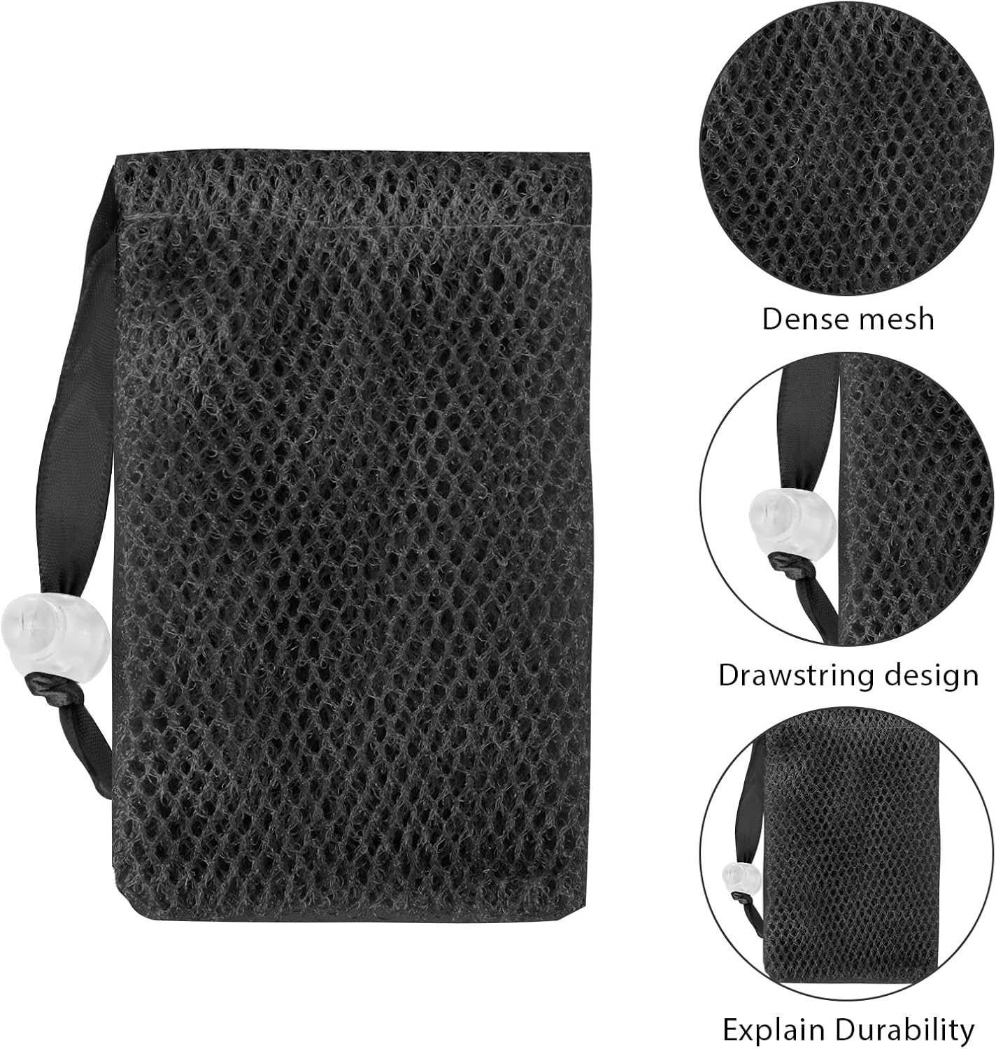 Reignsword 4 Pack Soap Saver Bag for Bar Soap, Exfoliating Mesh Soap Pouch with Drawstring Closure, Foaming and Drying Soap Bag for Shower (Black)