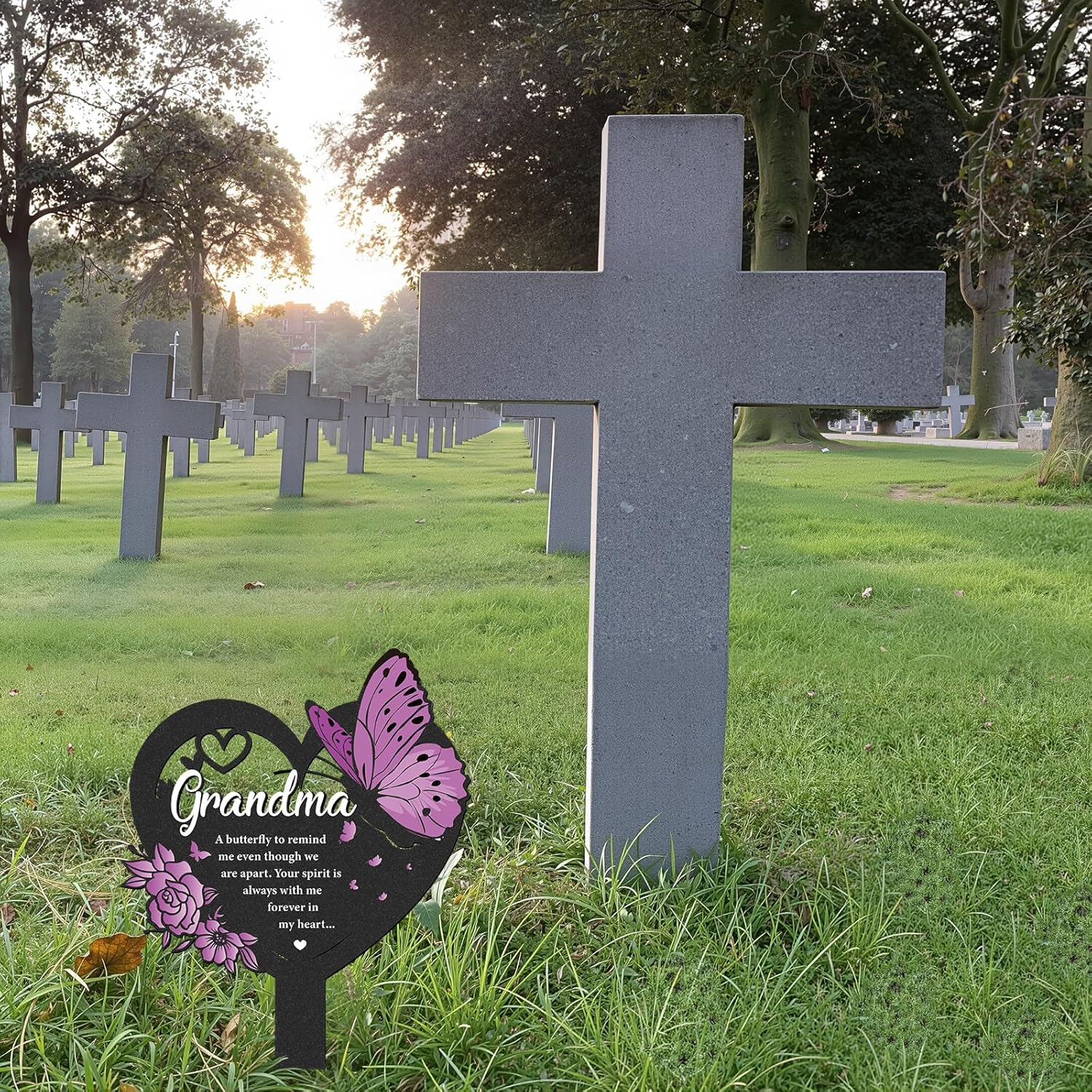 LIRAVENO Butterfly Memorial Grave Stakes - 1 Pcs Black Heart Cemetery Markers Decoration for Loss Grandmother Personalized Humans Metal Plaques Decor for Outdoors Sympathy Garden Yard Remembrance Sign image number 1