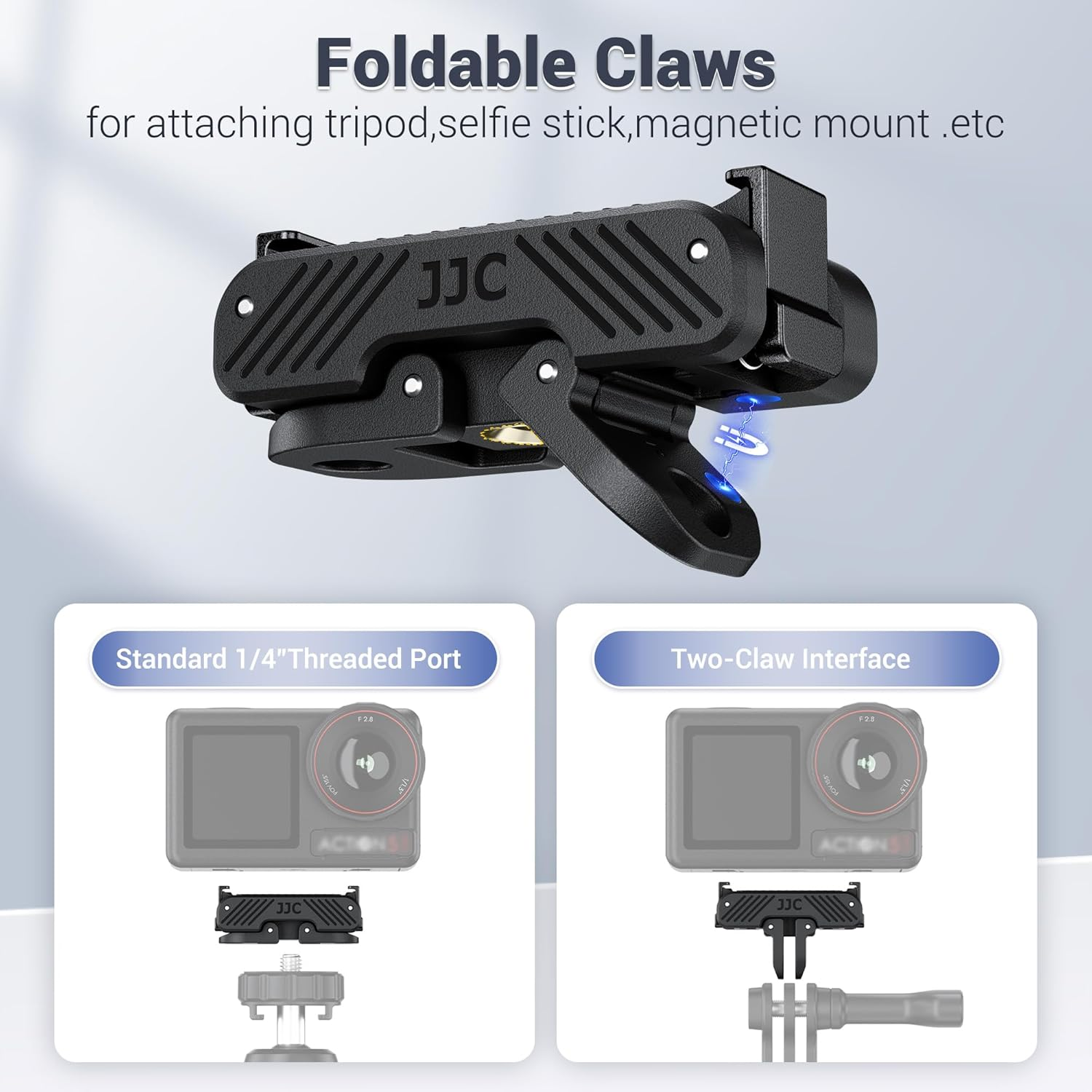 JJC Magnetic Quick Release Adapter for DJI OSMO Action 5 Pro 4 3, with 1/4&rsquo;&lsquo;-20 Screw Hole & Folding Action Camera Extension Adapter Claw Ports Compatible with Action5 Pro 4 3, OSMO 360 image number 2