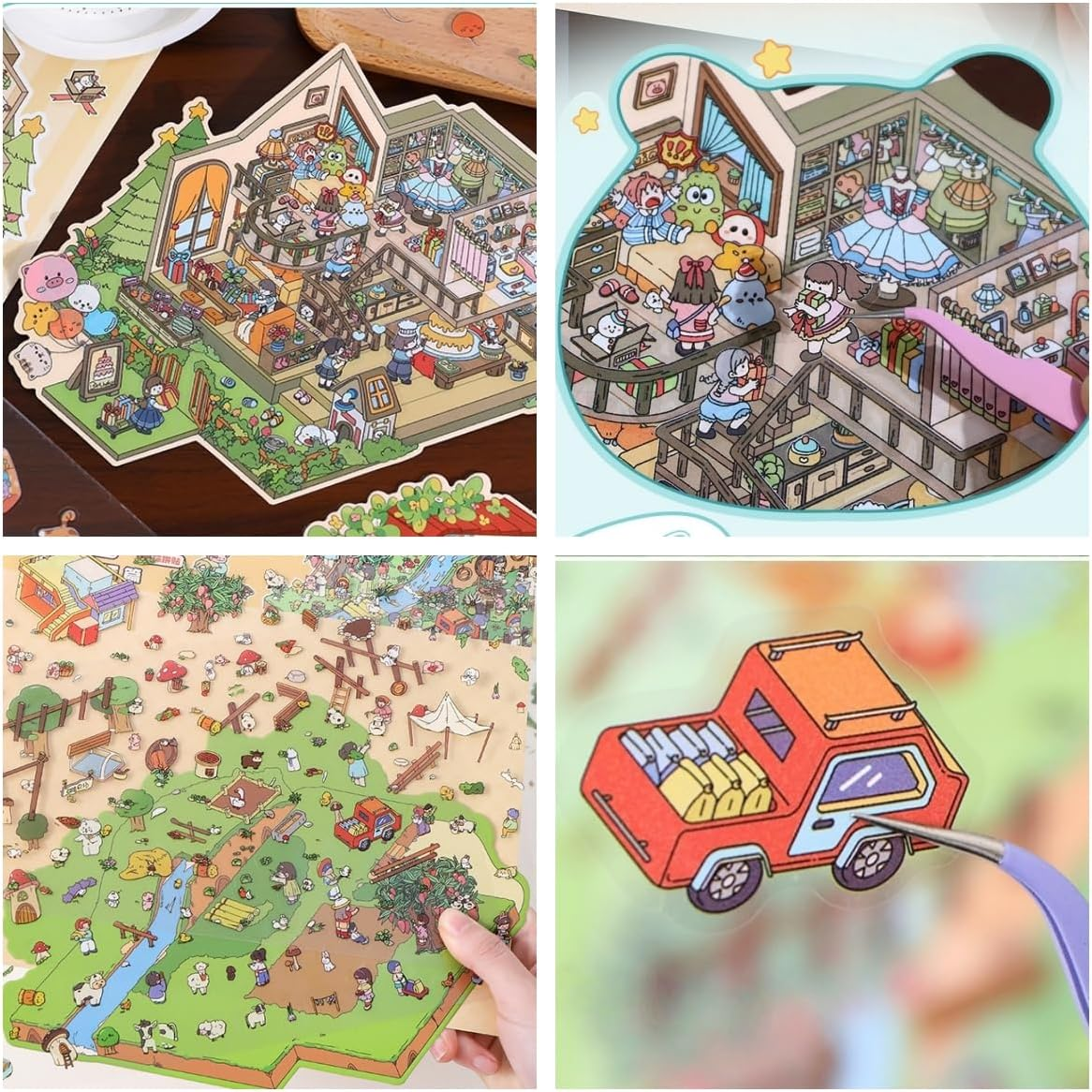 6 Sets Big DIY 3D Stickers Scene,Fun DIY House Stickers for Adults and Kids to Relieve Stress Pass the Time Birthday Party,Panda Villa,Sunshine Ranch,Learning Interest Group image number 6