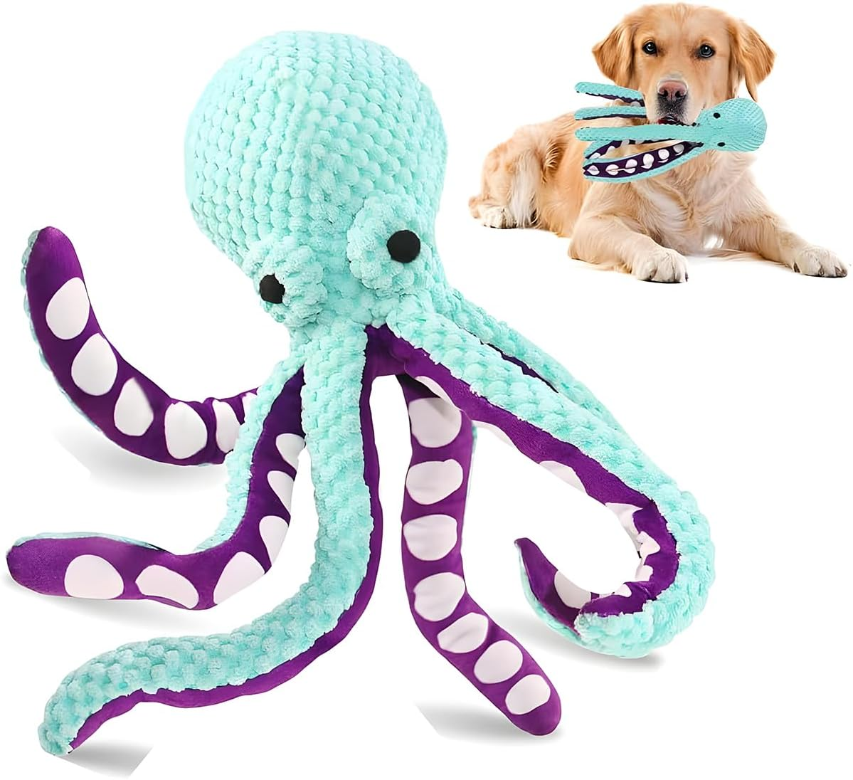 JZS Squeaky Dog Toys, Durable Large Octopus Chew Toys for Dogs Interactive Squeaky Plush Toys for Small, Medium, Large Dogs Green image number 2
