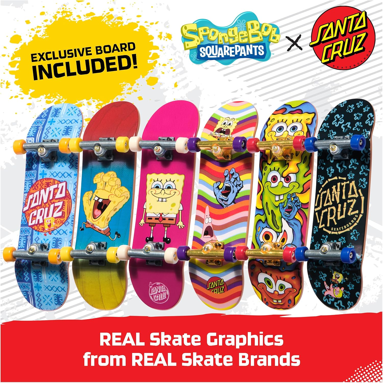 Tech Deck, Spongebob Sk8Shop Fingerboard Bonus Pack, Collectible and Customisable Mini Skateboards, Kids&rsquo; Toys for Ages 6 and Up image number 1