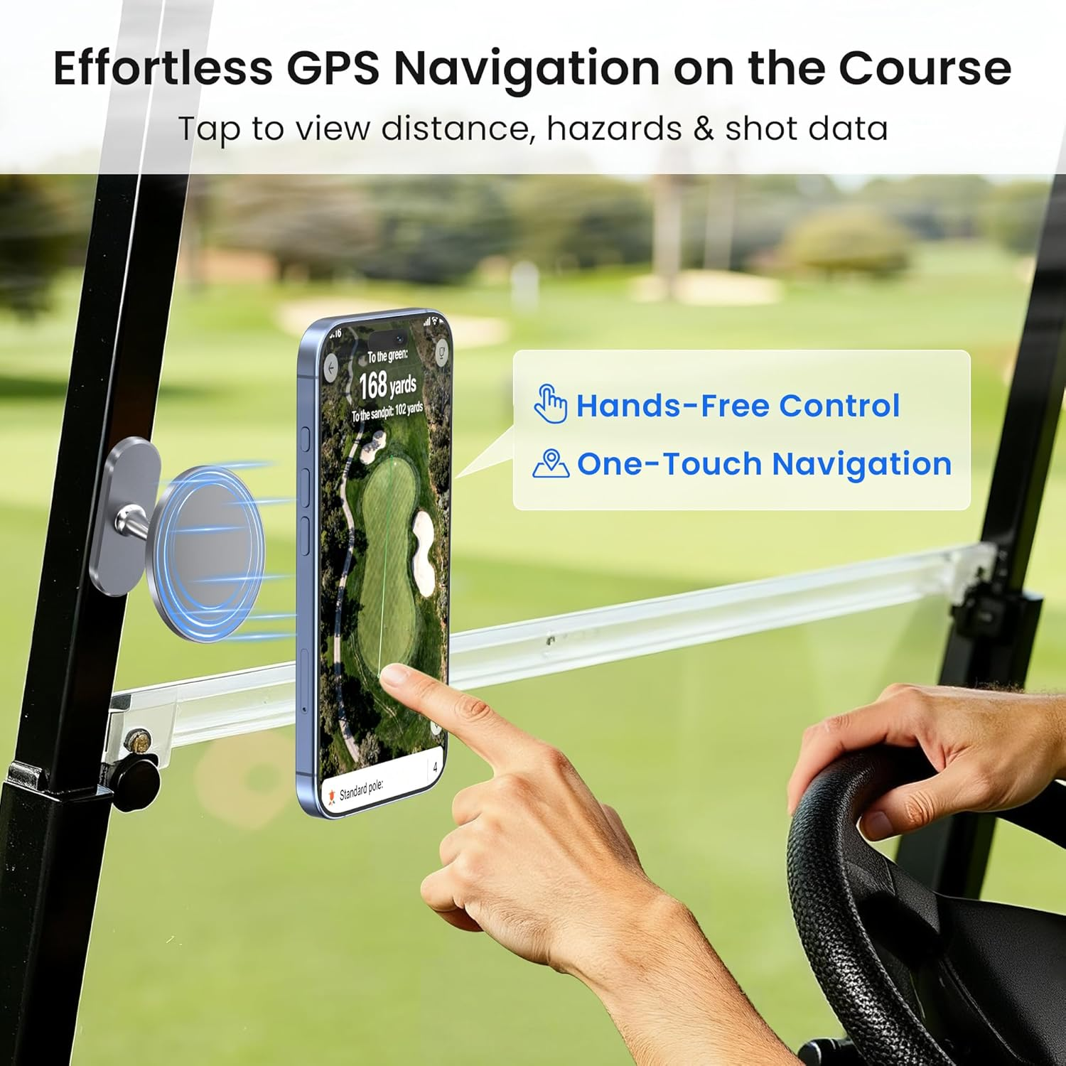 Itramax Magnetic Golf Cart Phone Holder,360&deg; Adjustable Dual Magnet Mount,Portable Alloy Golf Push Cart Cell Phone Stand for Magsafe Iphone 17 16 15 14 13 12&All Smartphones,Fits Ezgo,Club Car,Yamaha image number 4