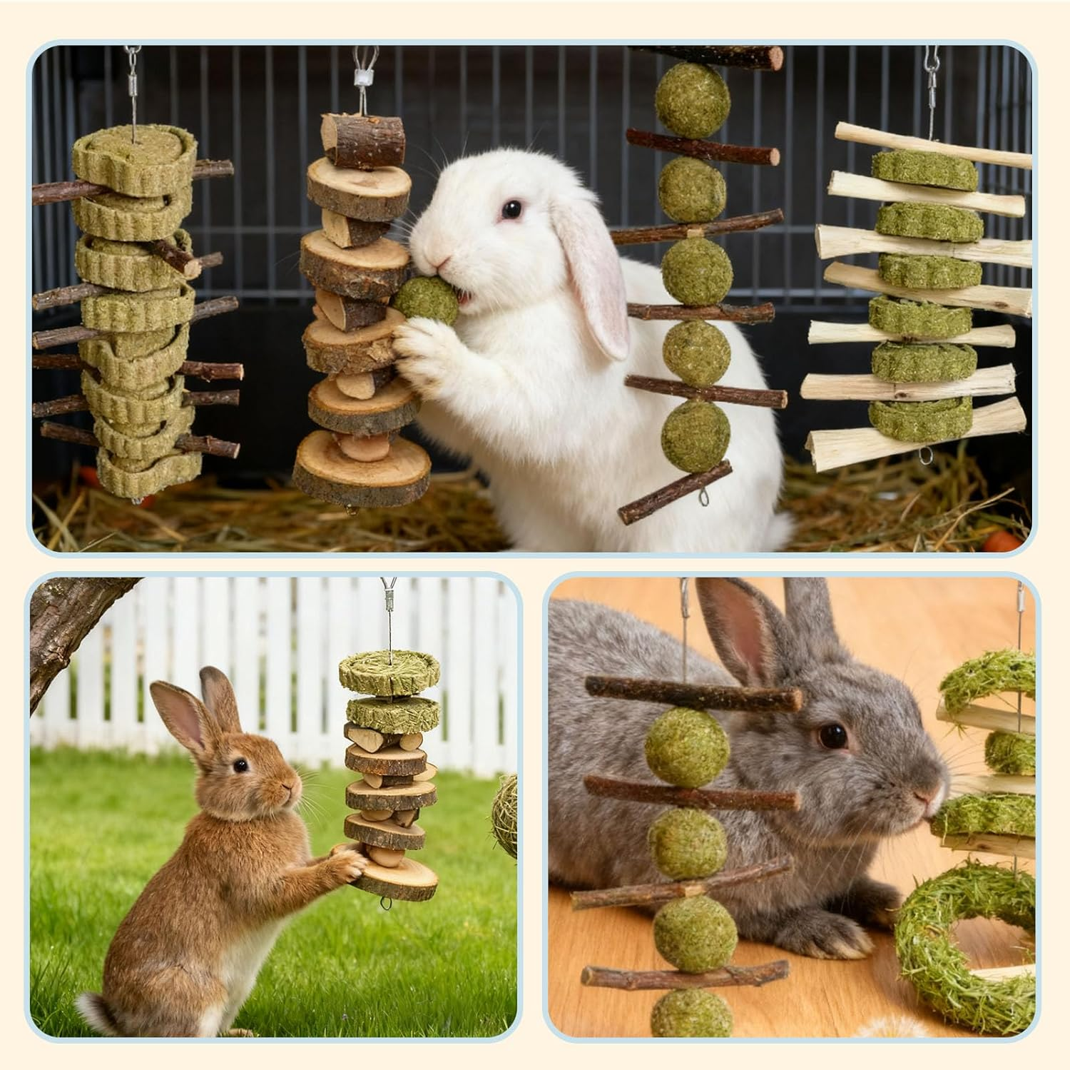 4Pcs Bunny Chew Toys,Rabbit Chewing Teeth Toys,Parrot Chewing Toys,Wood Chew Sticks for Small Pets,Animal Chew Balls for Hamsters,Cockatiel Toys Animal Hamster Ball Wooden image number 2