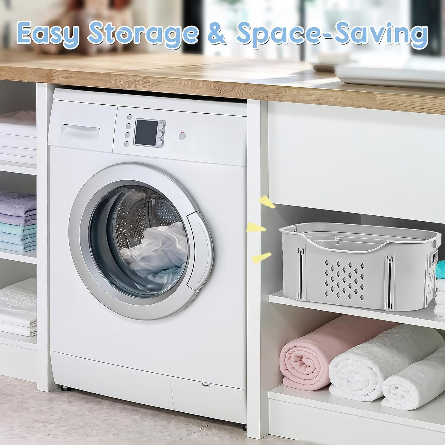 HAUNDRY Plastic Laundry Basket Set, Collapsible Storage Laundry Hamper - Foldable Pop up Laundry Basket for Washing & Storage 41L