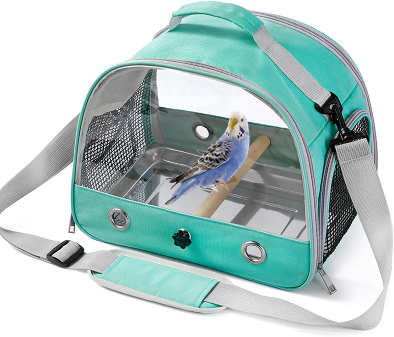 Bird Carrier Travel Cage with Stand (With Tray), Small Bird Travel Carrier for Parrot with Perch, Small Pet Cage for Transport - Parakeet Holder Bag with Strap, Side Access Window (Blue) - Blue image number 6